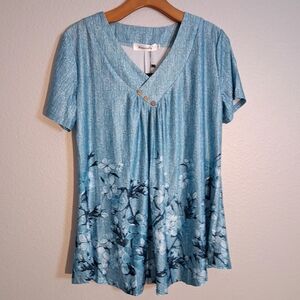 Ninedaily Blue Floral Blouse Medium